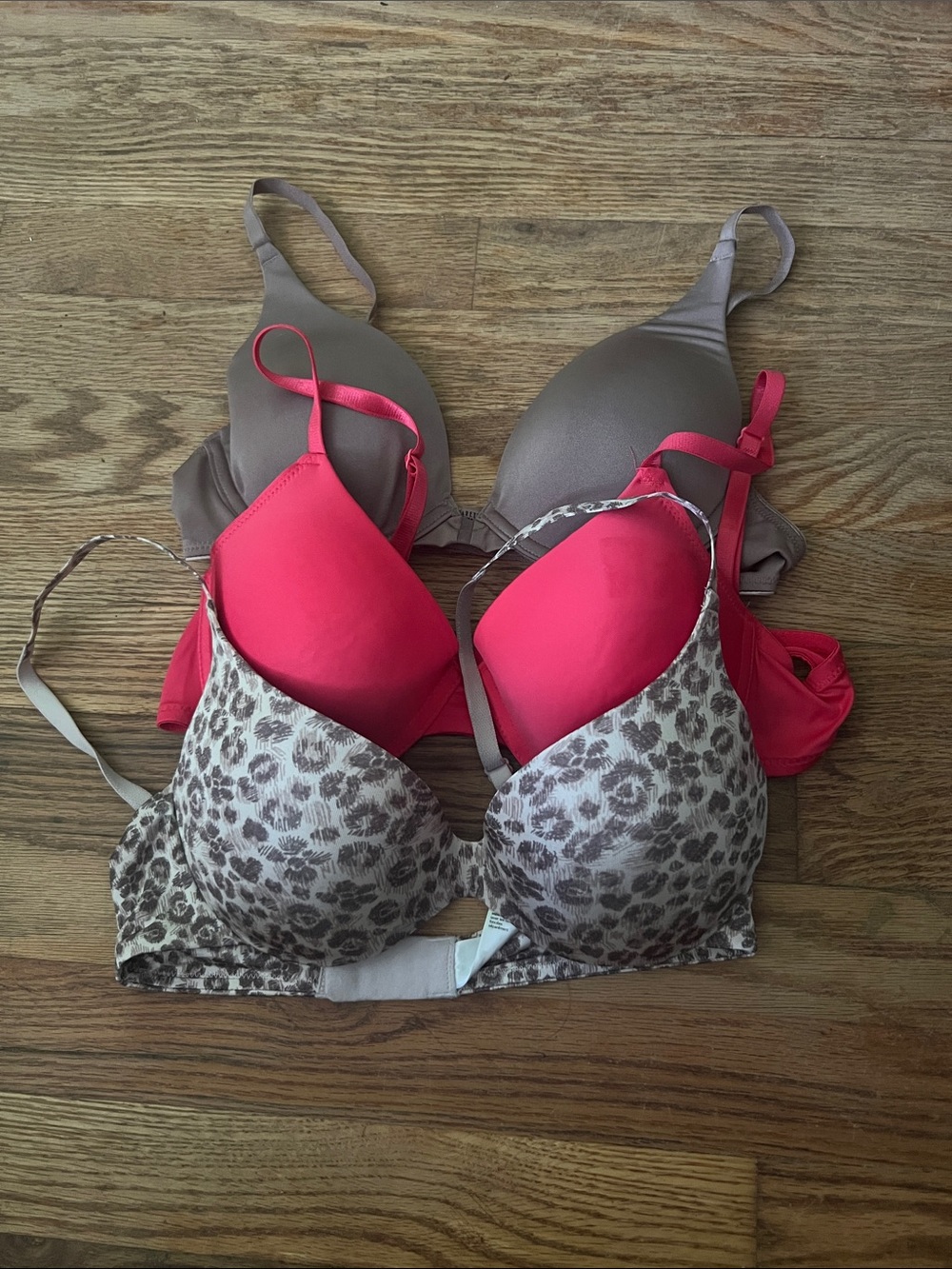 Women’s Leopard Print Push-Up Bra - Taupe & Hot Pink Set
